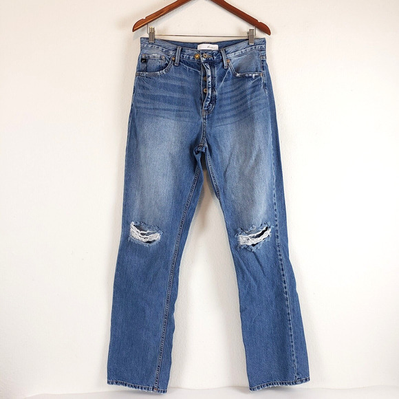 Kancan Jeans Womens 9/28 KC8678M Blue Straight High Waist Button Fly Distressed - Picture 10 of 10